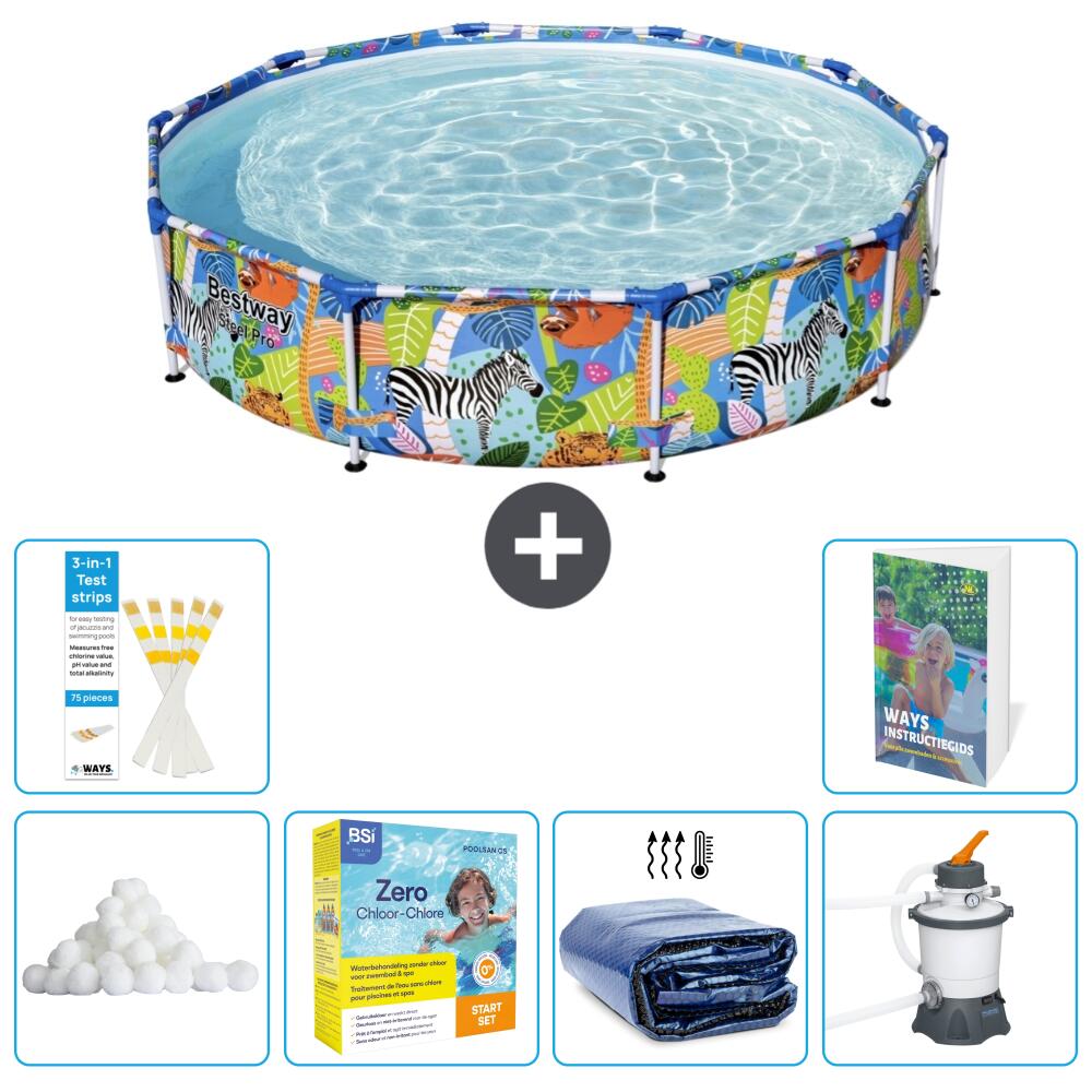 BESTWAY Basen Steel Pro Okrągły - Dżungla - 305x66 cm - 7-częściowy S75