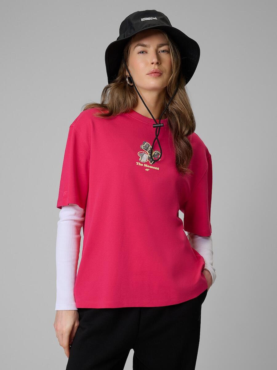 T-shirt loose z nadrukiem damski 4F 4FRSS26TTSHF3706