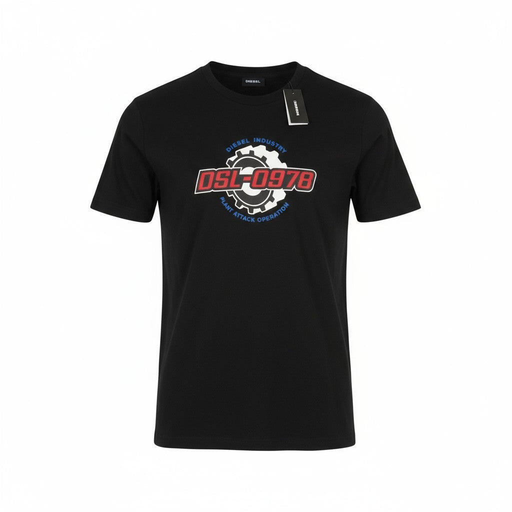 T-shirt męski Diesel T-diegos-k21 czarny, rozciągliwy trykot z logo.