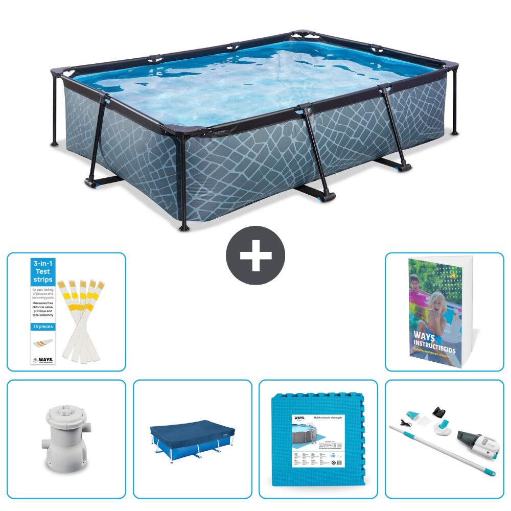 EXIT TOYS Basen Prostokątny - Efekt kamienia - 300x200x65 cm - 7-częściowy S183