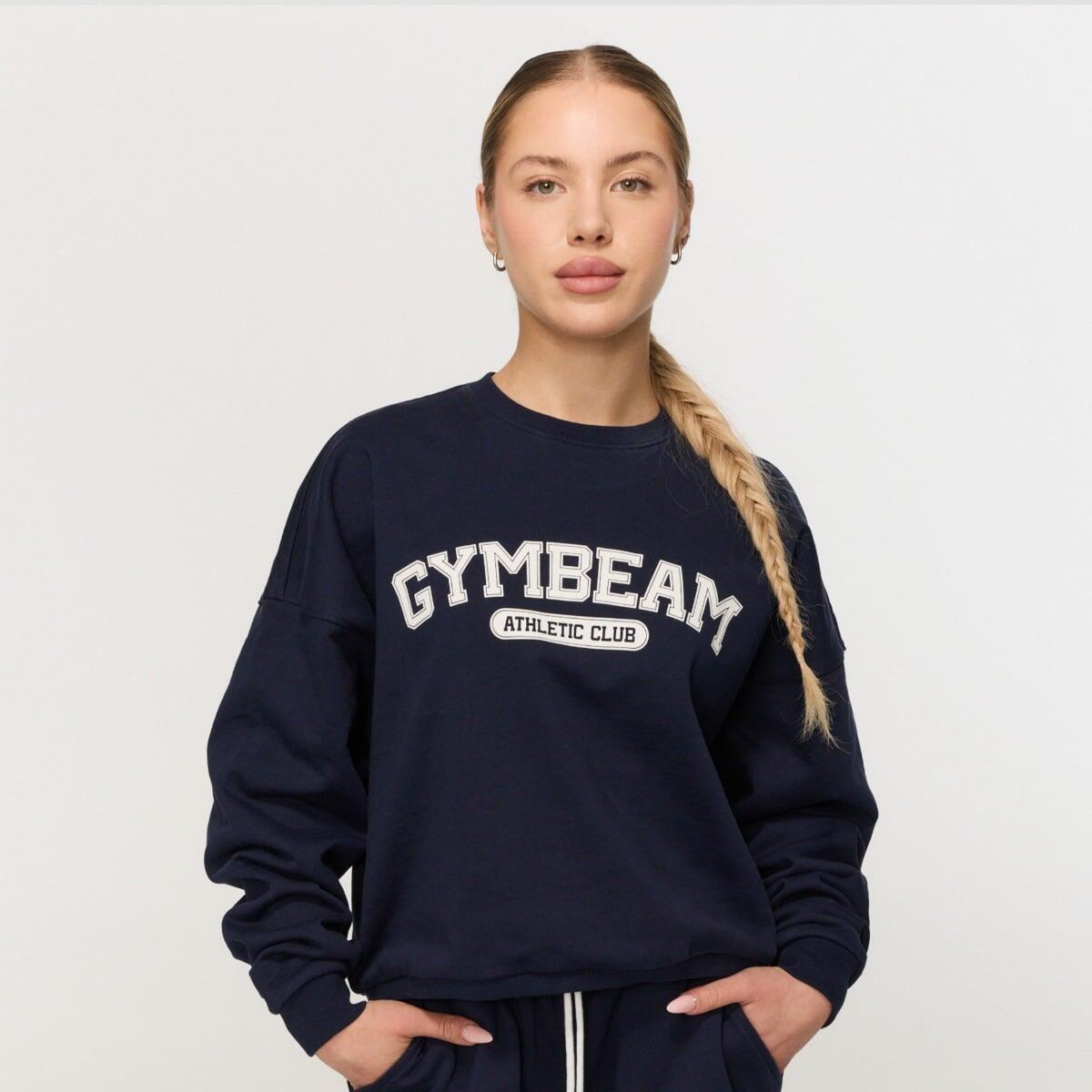 Bluza damska fitness bez kaptura niebieska Varsity