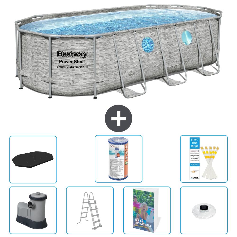 BESTWAY Basen Power Steel Owalny - 549x274x122 cm - 8-częściowy S622
