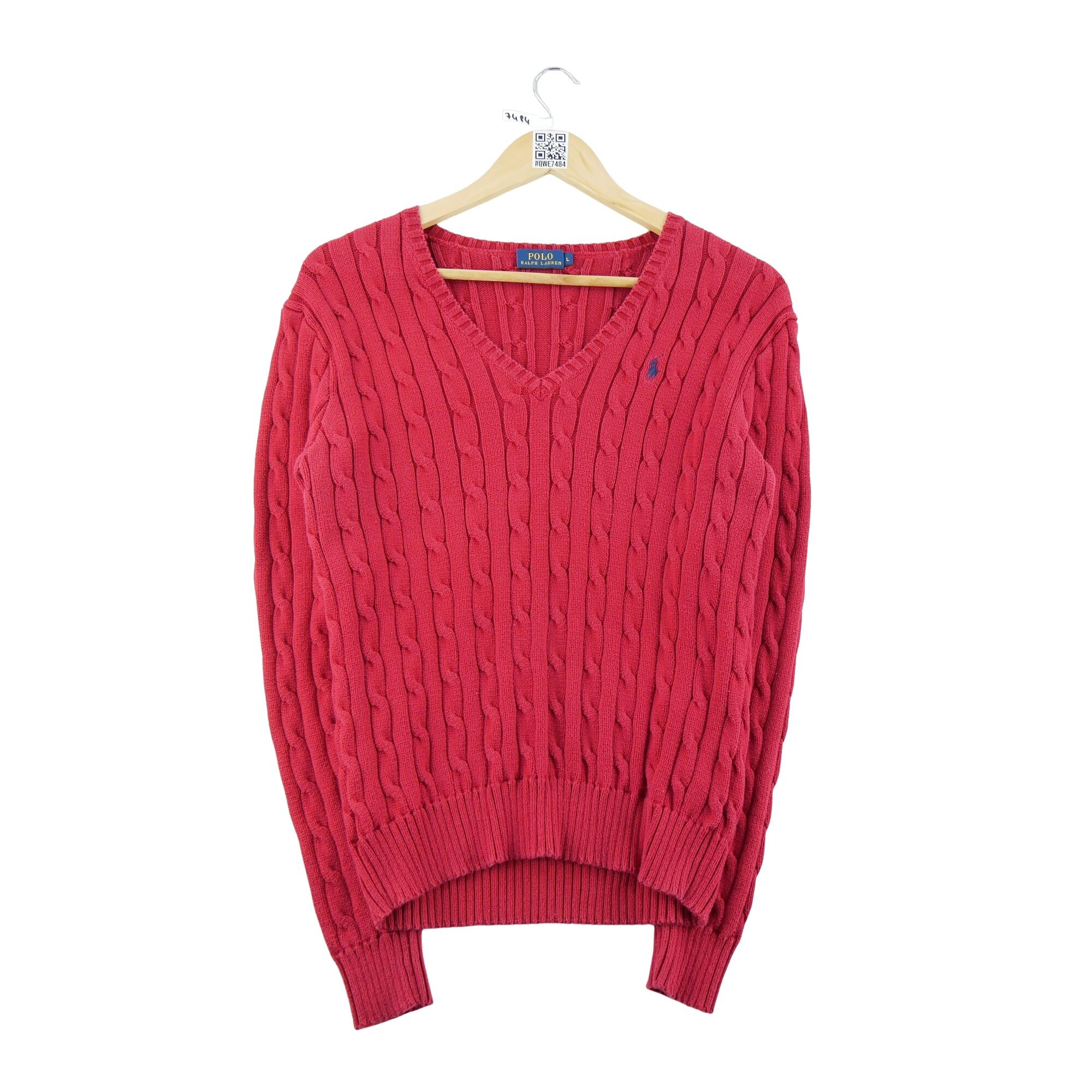 Second life - Sweter damski z dekoltem w serek czerwony - Jak nowy