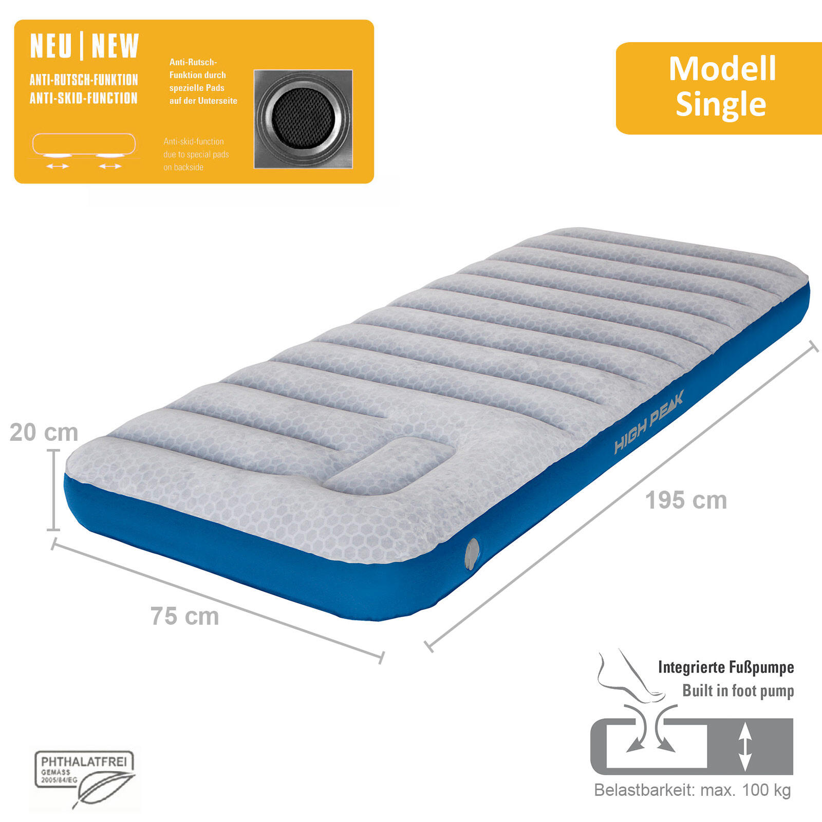Materac welurowy turystyczny dla dorosłych High Peak Cross Beam Single XL