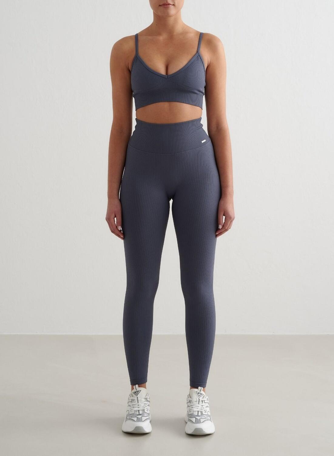 Damskie legginsy bezszwowe, prążkowane, wysoki stan, squat proof niebieskie