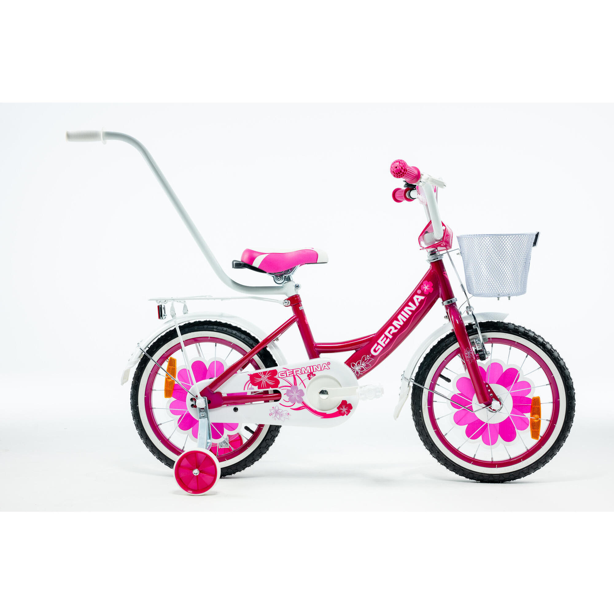 Rower dziecięcy dziewczęcy GERMINA 16 z prowadnikiem