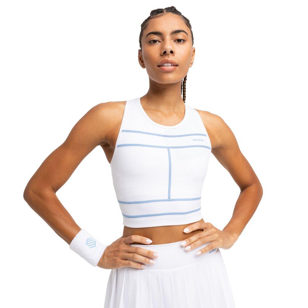 Damski kompresyjny crop top tenisowy Siroko NetMuve White