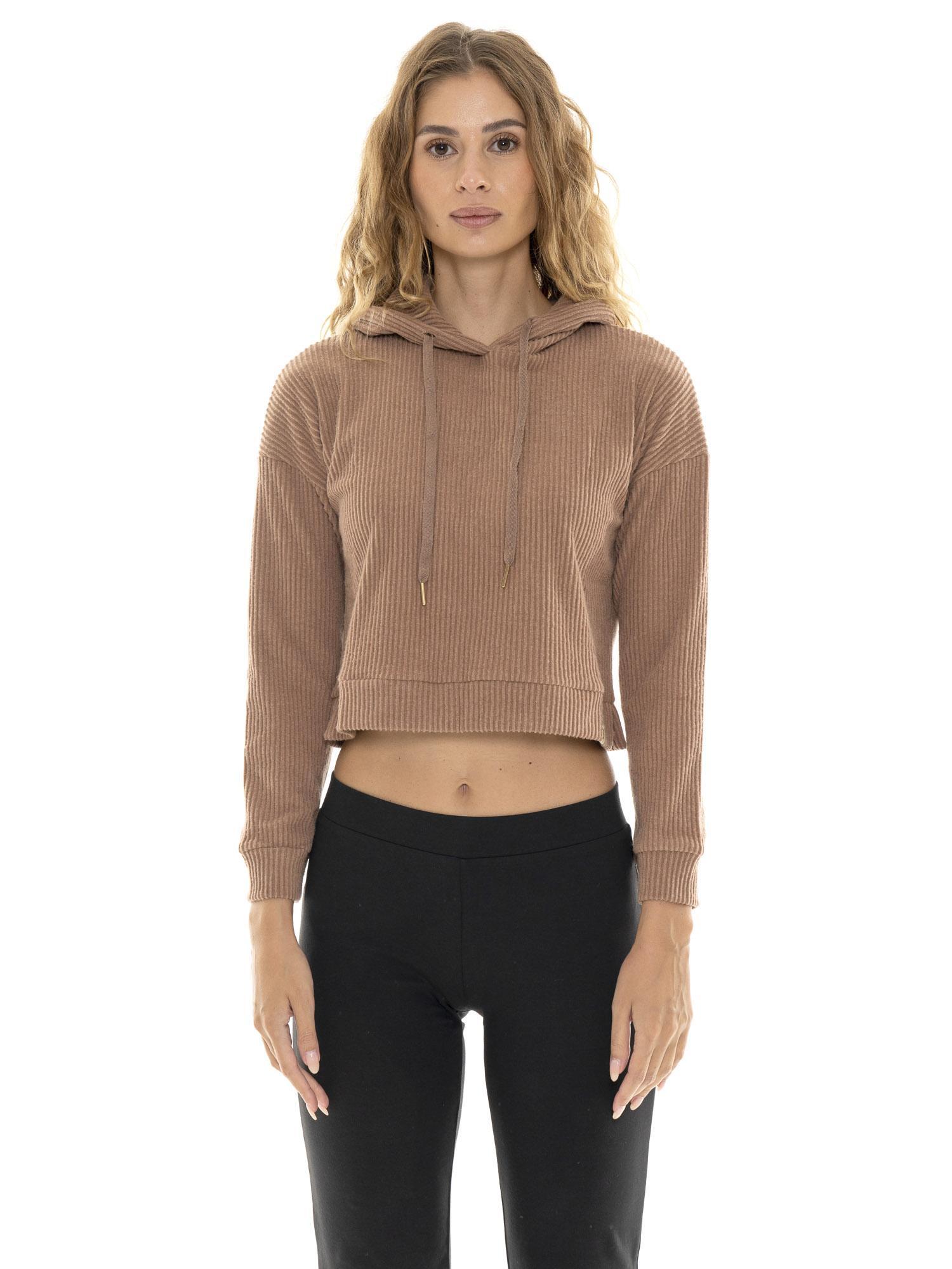 Damskie zimowe bluzy z kapturem z prążkowanego materiału Relaxed