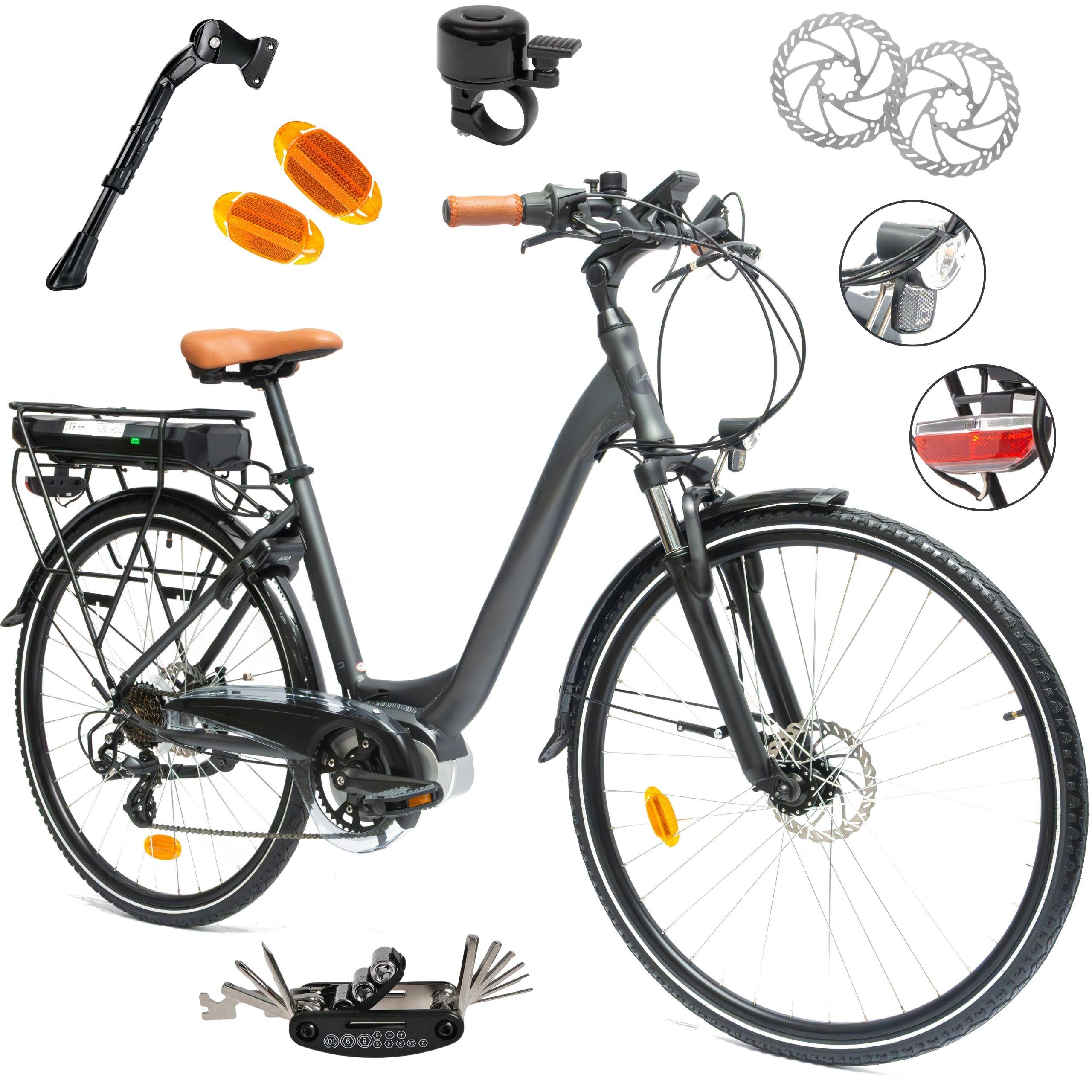 Rower Elektryczny Damski Miejski 28 SHIMANO 250 W Alu LCD Blokada Światła