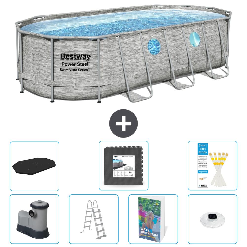 BESTWAY Basen Power Steel Owalny - 549x274x122 cm - 8-częściowy S608