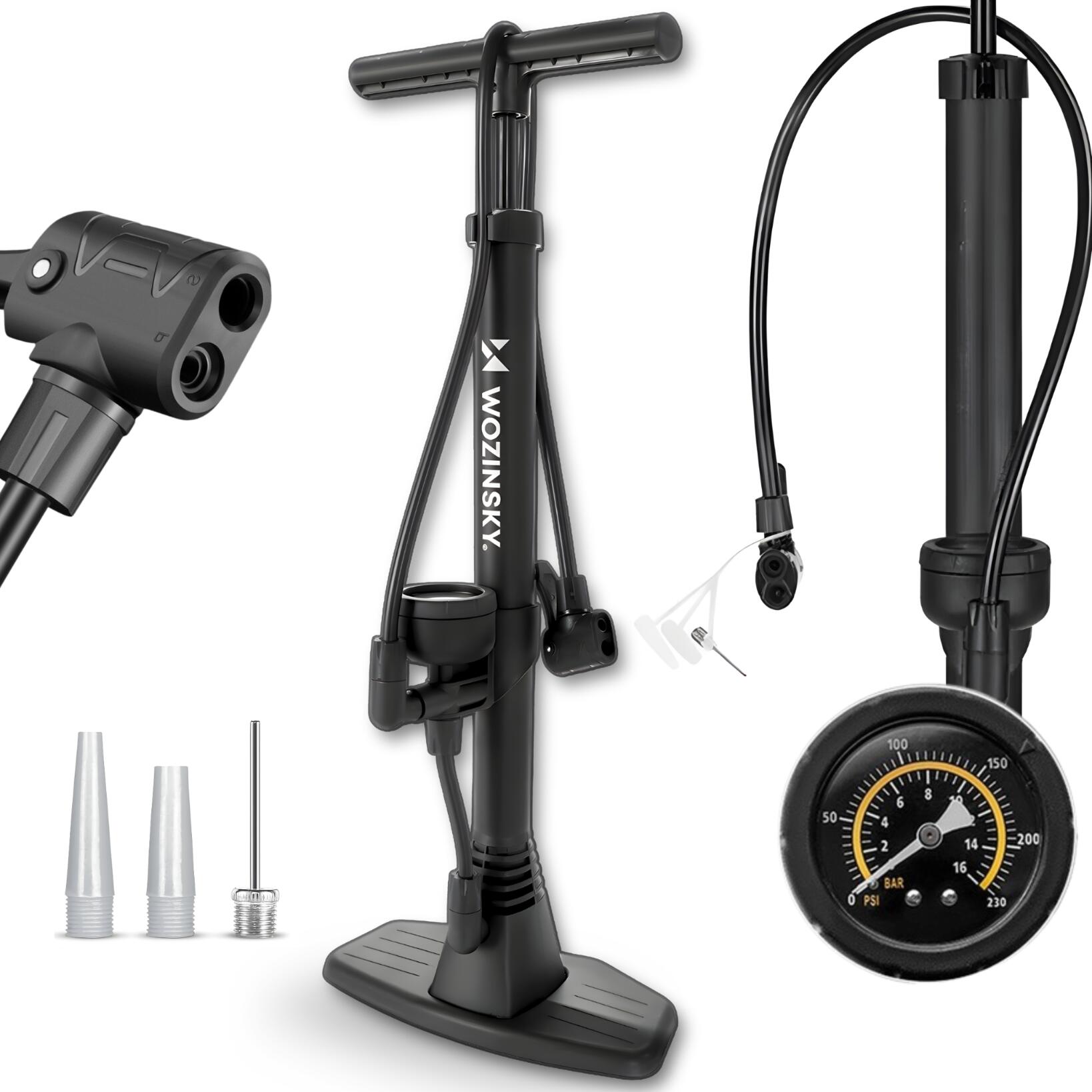 Pompka rowerowa podłogowa z manometrem kompatybilna z Presta, Schrader 160 psi