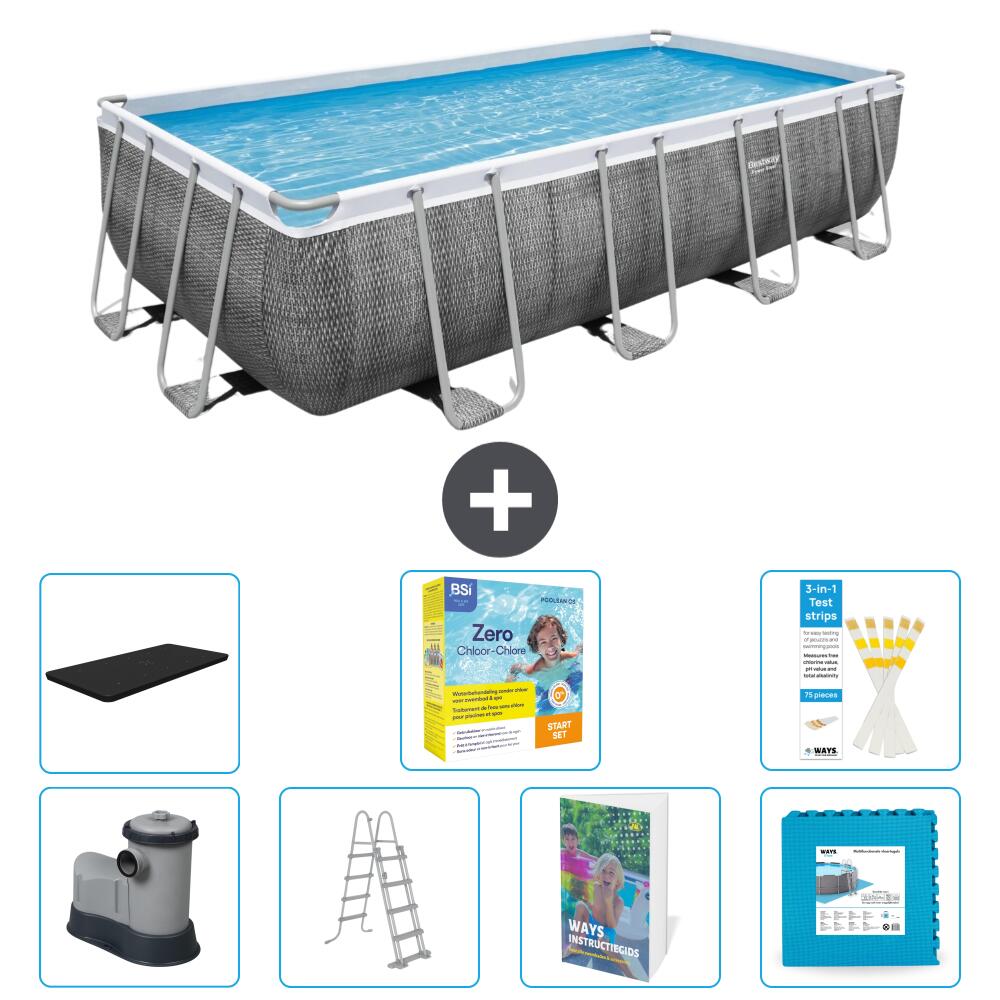 BESTWAY Basen Power Steel Prostokątny - 549x274x122 cm - 8-częściowy S566