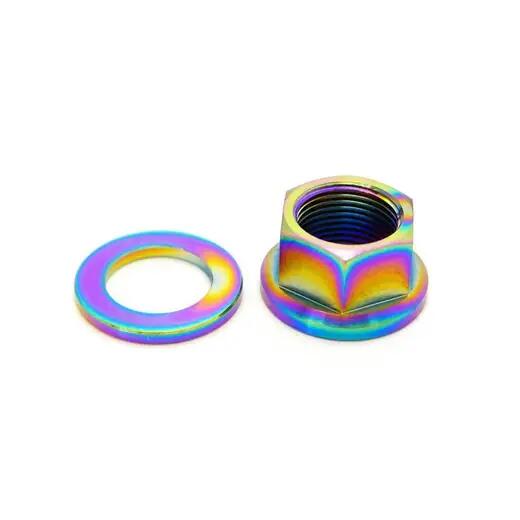 BMX Części TLC Titanium BMX Nakrętka do ośki z podkładką - 14mm - Rainbow