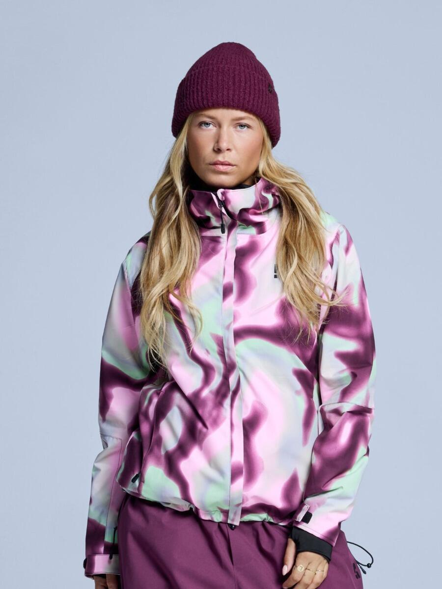 Kurtka narciarska damska - Arty - Ocieplana 2L - Tie-dye różowym i wielokolorowy