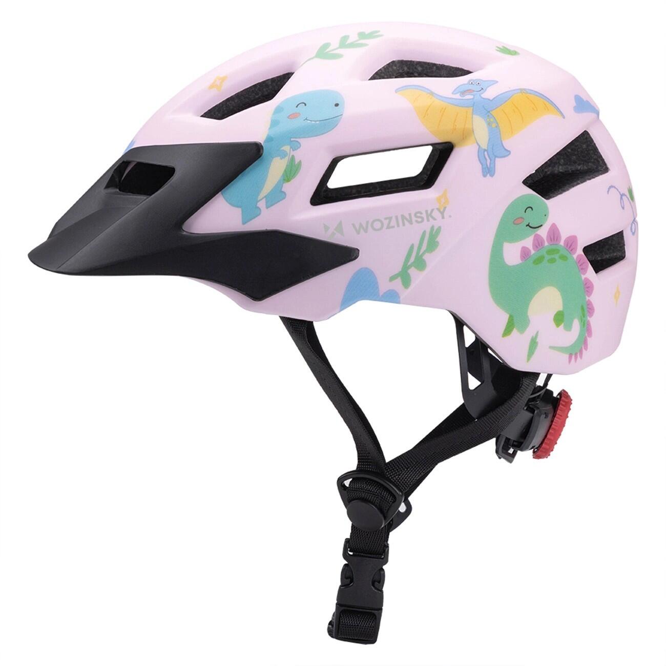 Kask rowerowy dziecięcy w dinozaury MTB Wozinsky S różowy z daszkiem