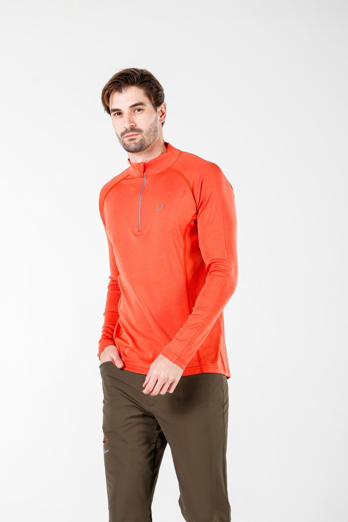 Astro - męska koszulka 100% wełna merino z zamkiem YKK (195 g/m²)L,Pomarańczowy