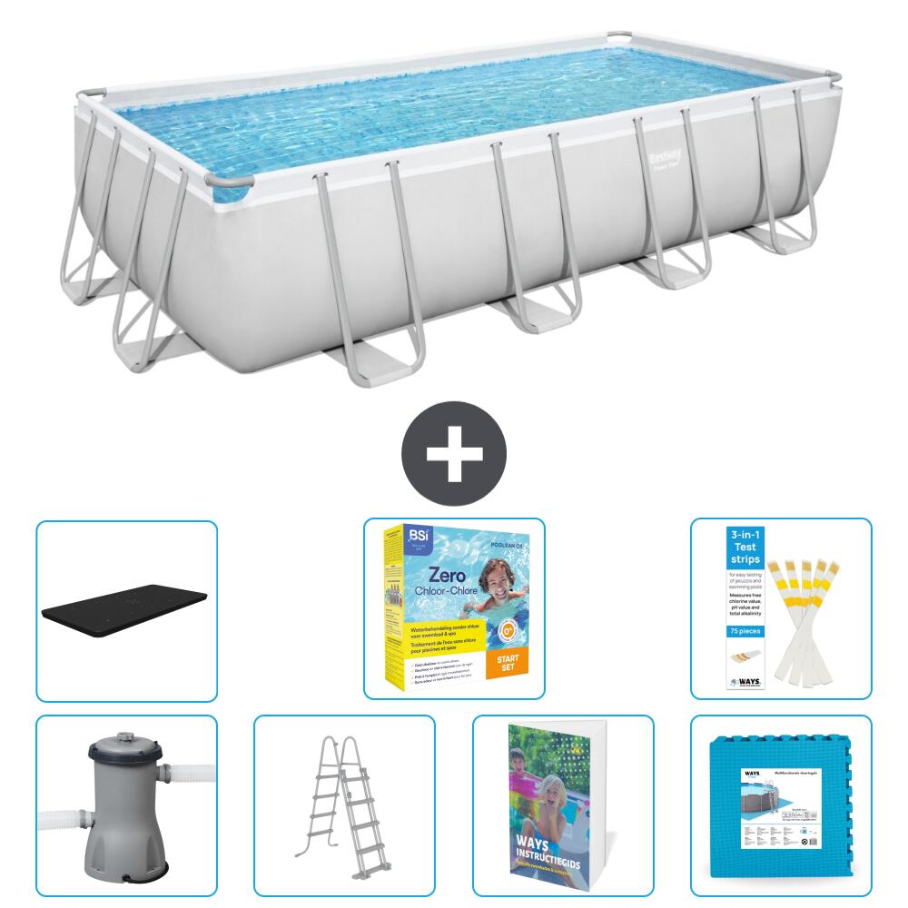 BESTWAY Basen Power Steel Prostokątny - 488x244x122 cm - 8-częściowy S566