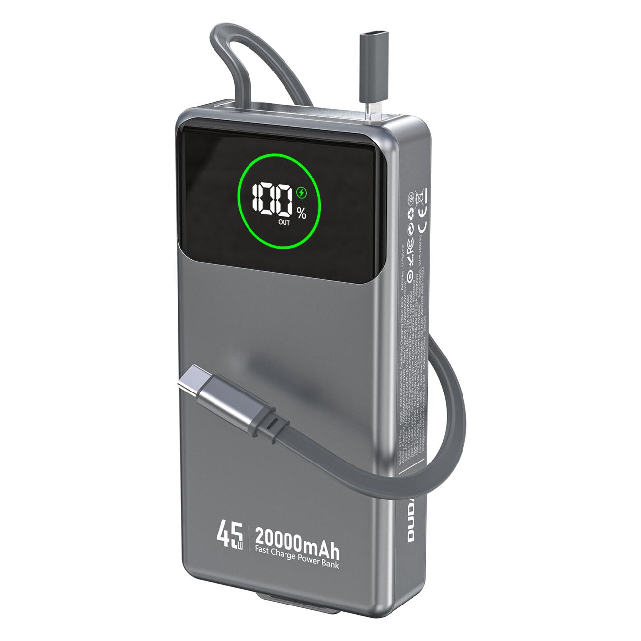 Powerbank Dudao k31 pro 45W 20000mAh z wbudowanym zwijanym kablem usb-c
