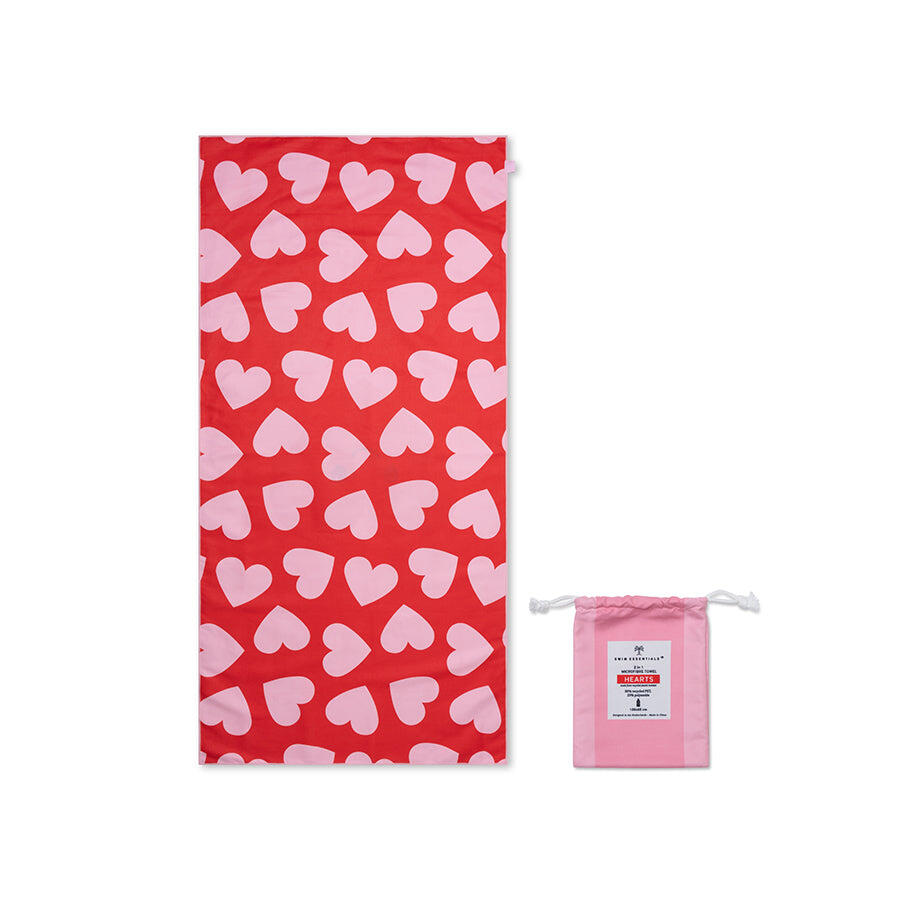 Ręcznik plażowy Swim Essentials z mikrofibry - czerwony - serca - 135 x 65 cm