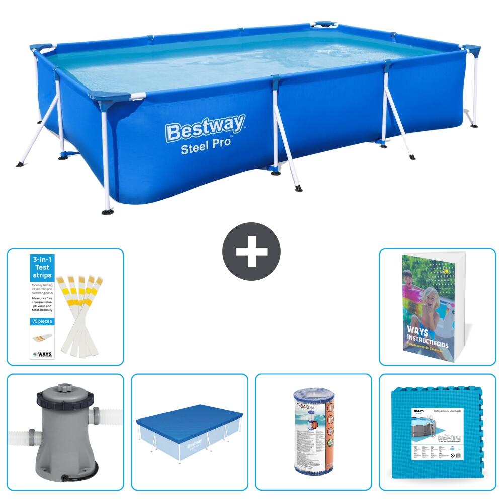 BESTWAY Basen Steel Pro Prostokątny - 300x201x66 cm - 7-częściowy S254