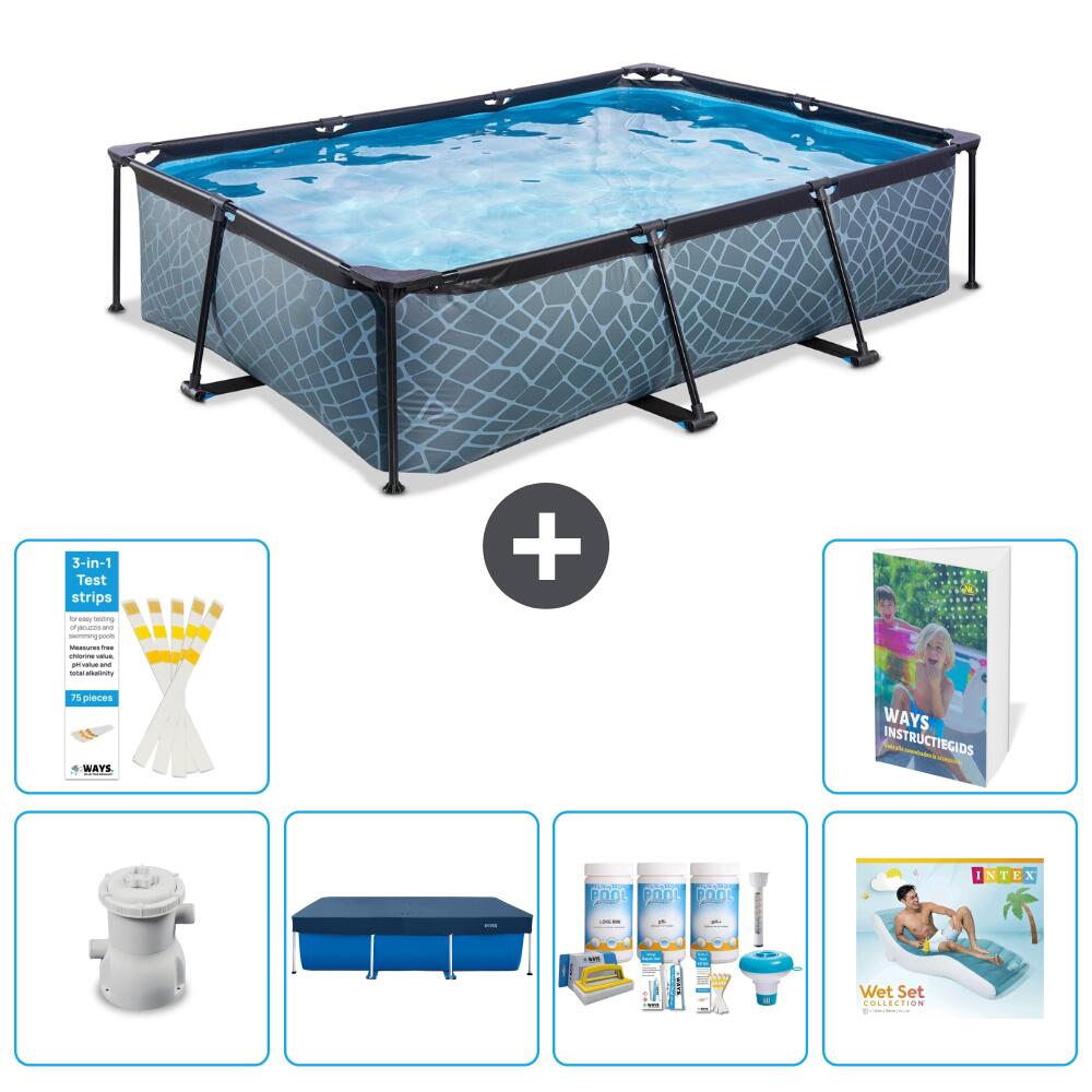 EXIT TOYS Basen Prostokątny - Efekt kamienia - 300x200x65 cm - 7-częściowy S335