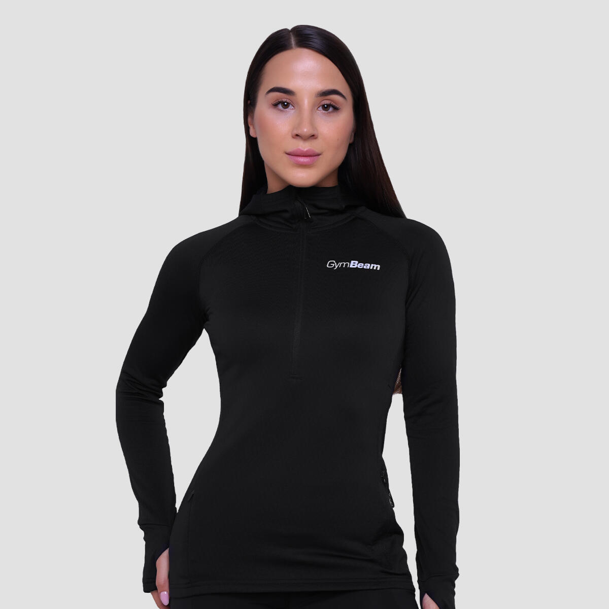 Bluza damska do biegania z kapturem czarna Pulse 1/2 Zip