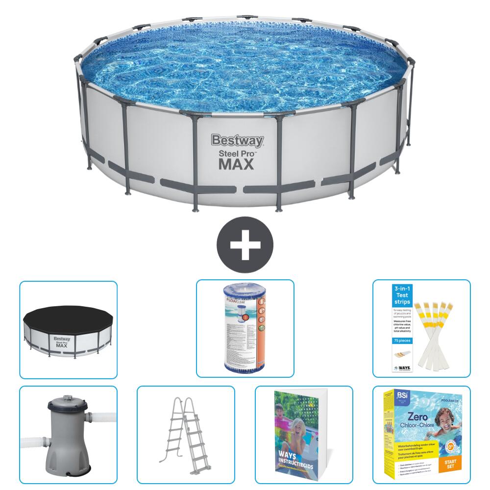BESTWAY Basen Steel Pro MAX Okrągły - 488x122 cm - 8-częściowy S572