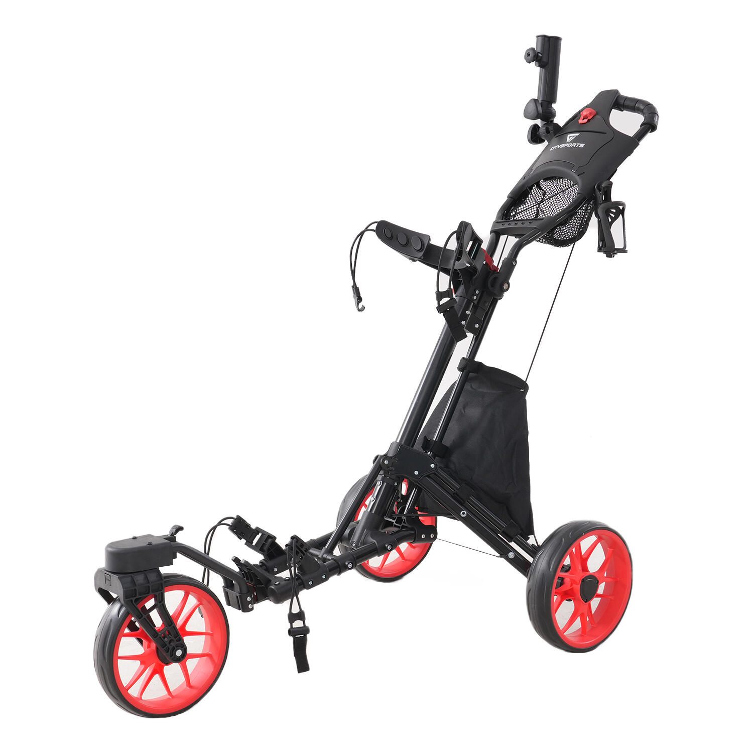 Wózek golfowy składany – aluminiowa rama, koła 26 cm, uchwyt na parasol i kubek