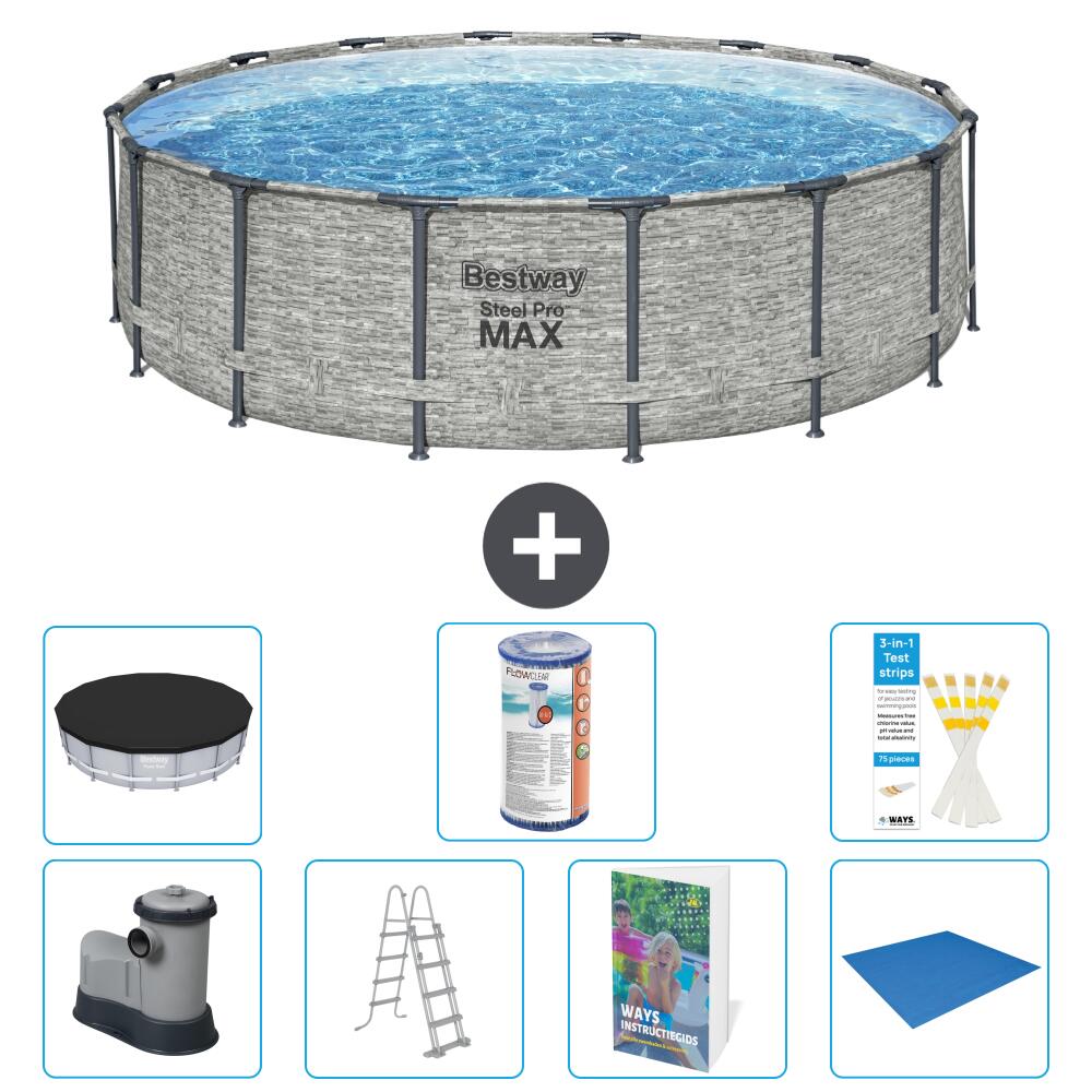 BESTWAY Basen Steel Pro MAX Okrągły - 488x122 cm - 8-częściowy S594