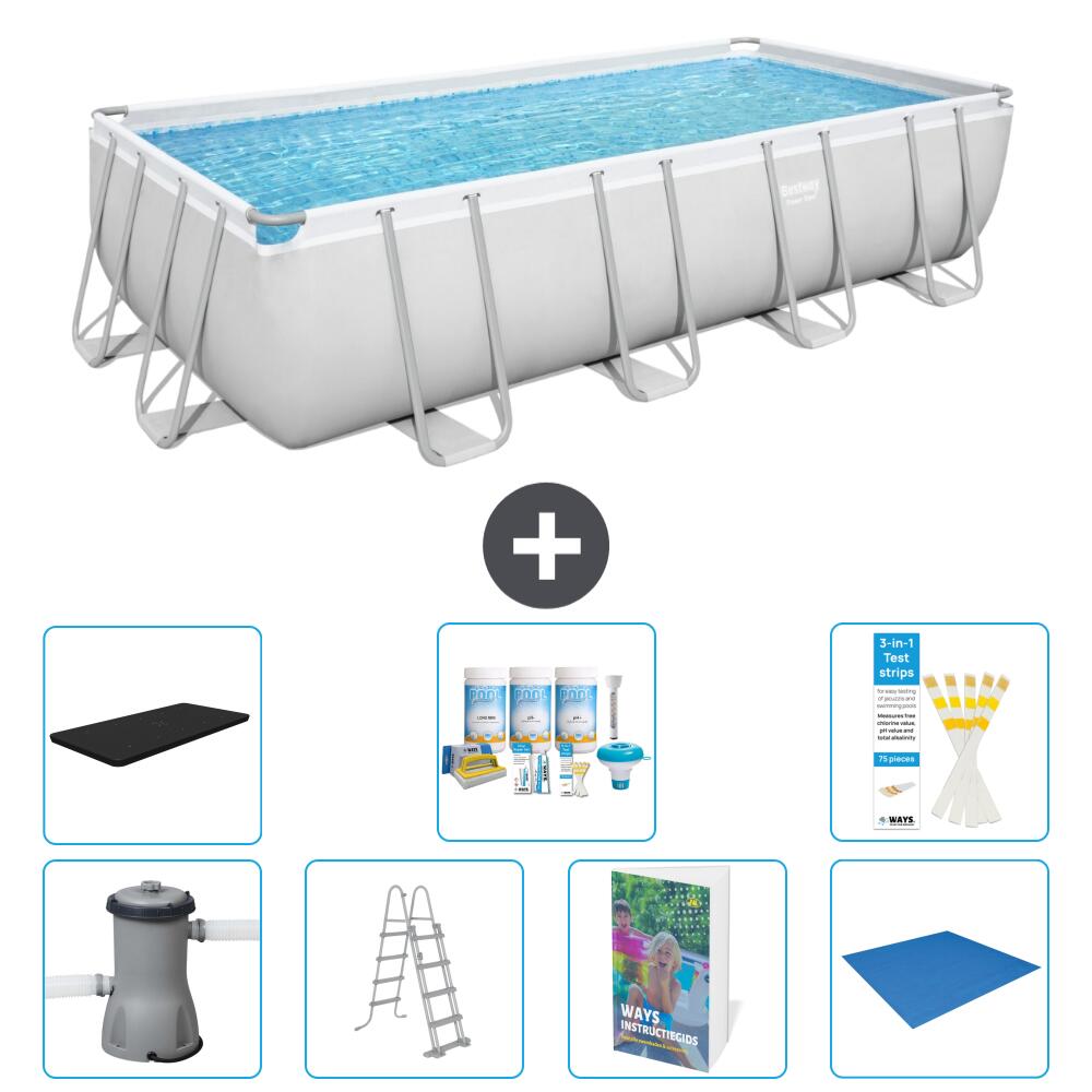BESTWAY Basen Power Steel Prostokątny - 488x244x122 cm - 8-częściowy S599