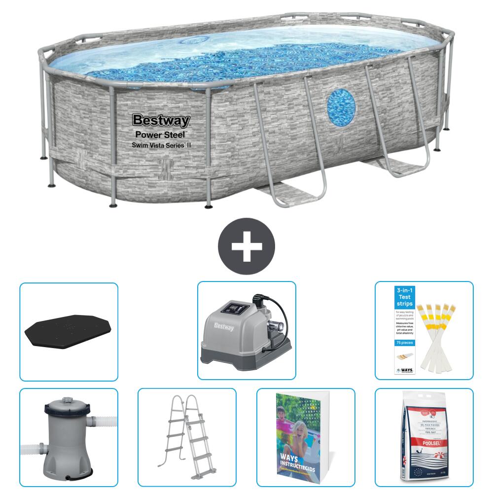 BESTWAY Basen Power Steel Owalny - 427x250x100 cm - 8-częściowy S649