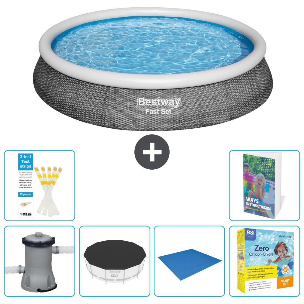 BESTWAY Basen Fast Set Okrągły - 396x84 cm - 7-częściowy S198