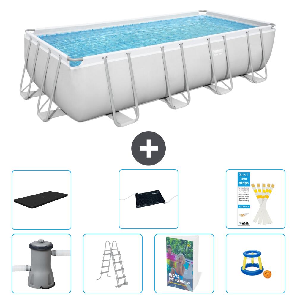 BESTWAY Basen Power Steel Prostokątny - 488x244x122 cm - 8-częściowy S559