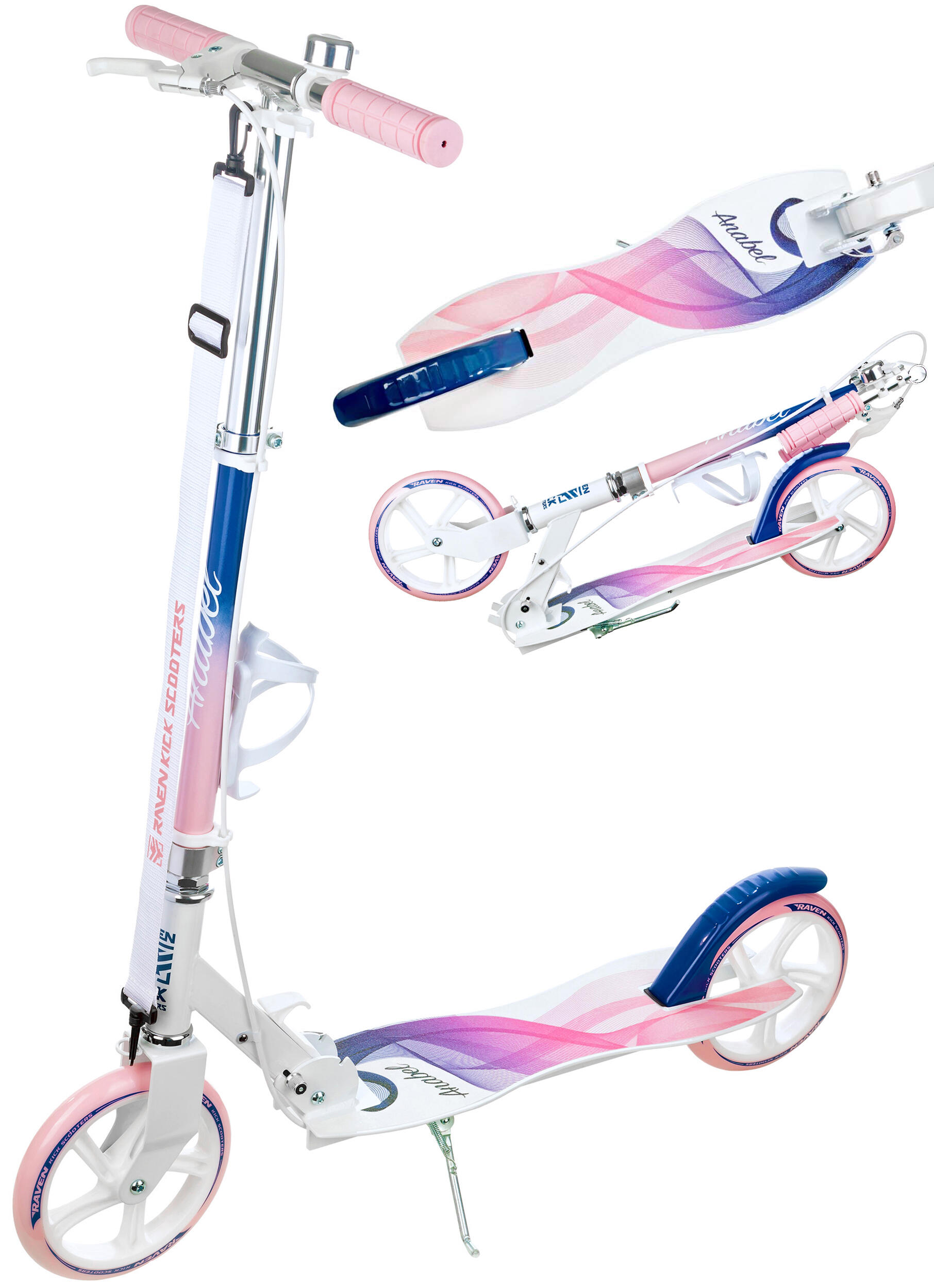 Hulajnoga Raven Anabel Navy/Pink 200mm z hamulcem dzwonkiem i uchwytem na bidon