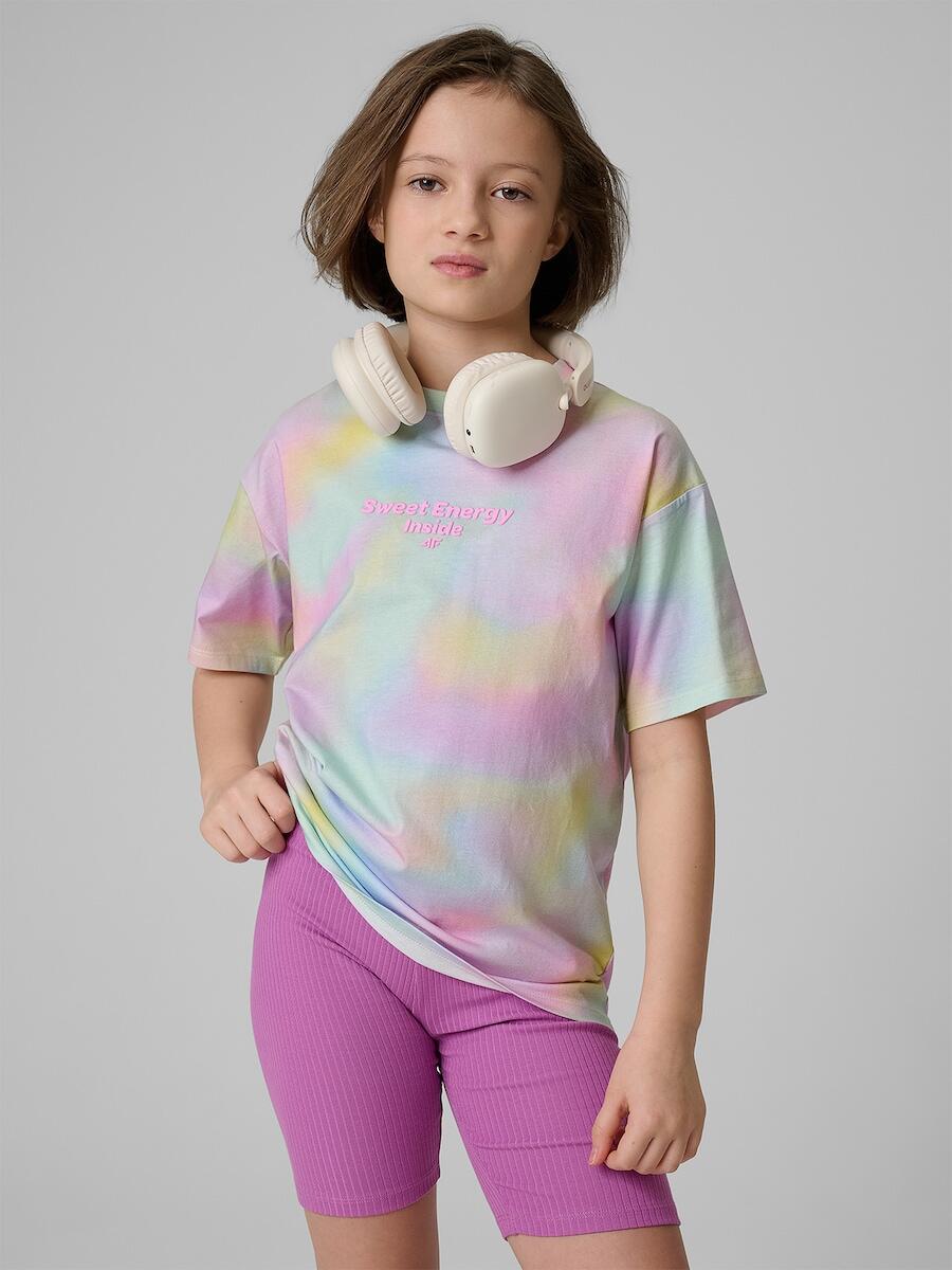 T-shirt loose z nadrukiem dziewczęcy 4F 4FJRSS26TTSHF3826