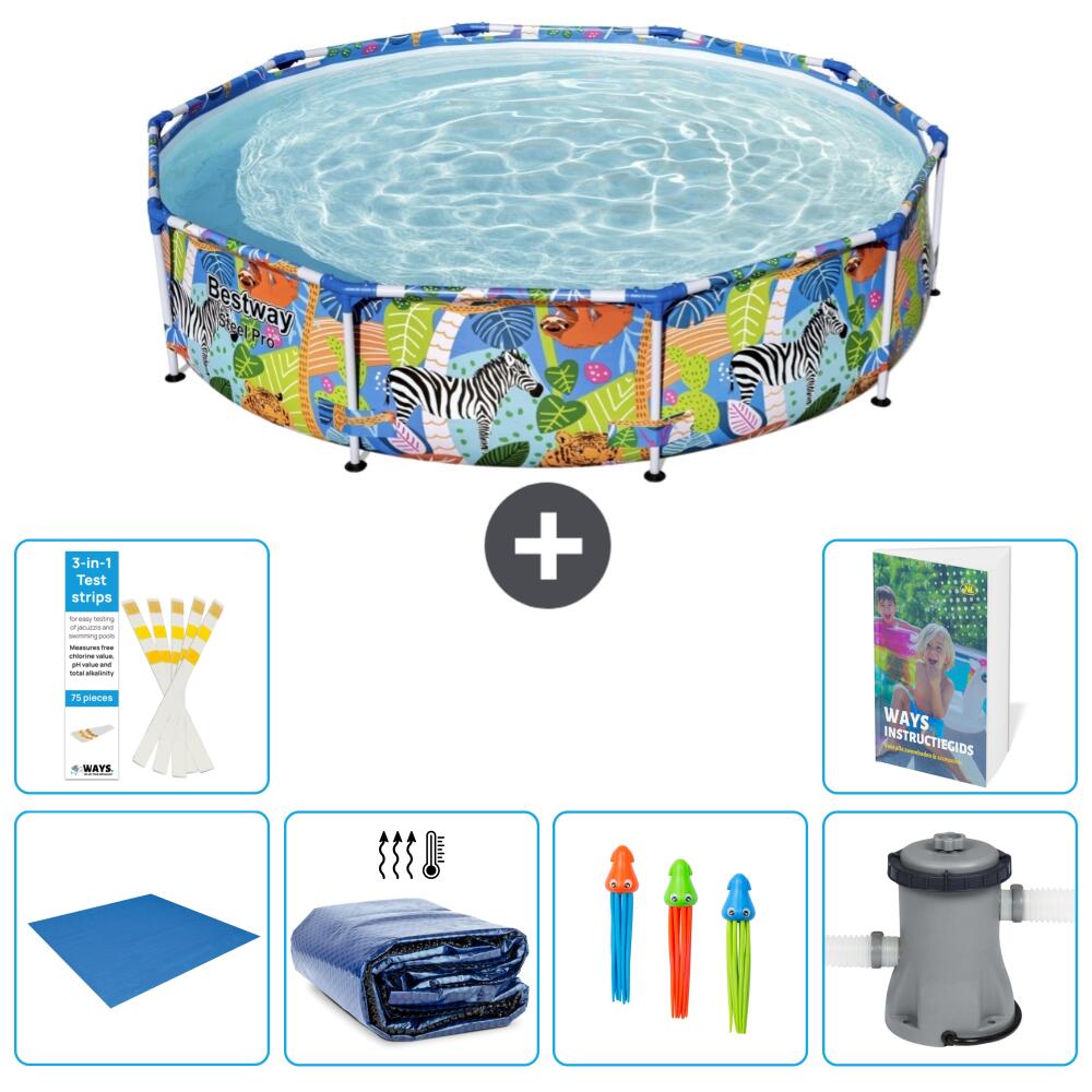 BESTWAY Basen Steel Pro Okrągły - Dżungla - 305x66 cm - 7-częściowy S46