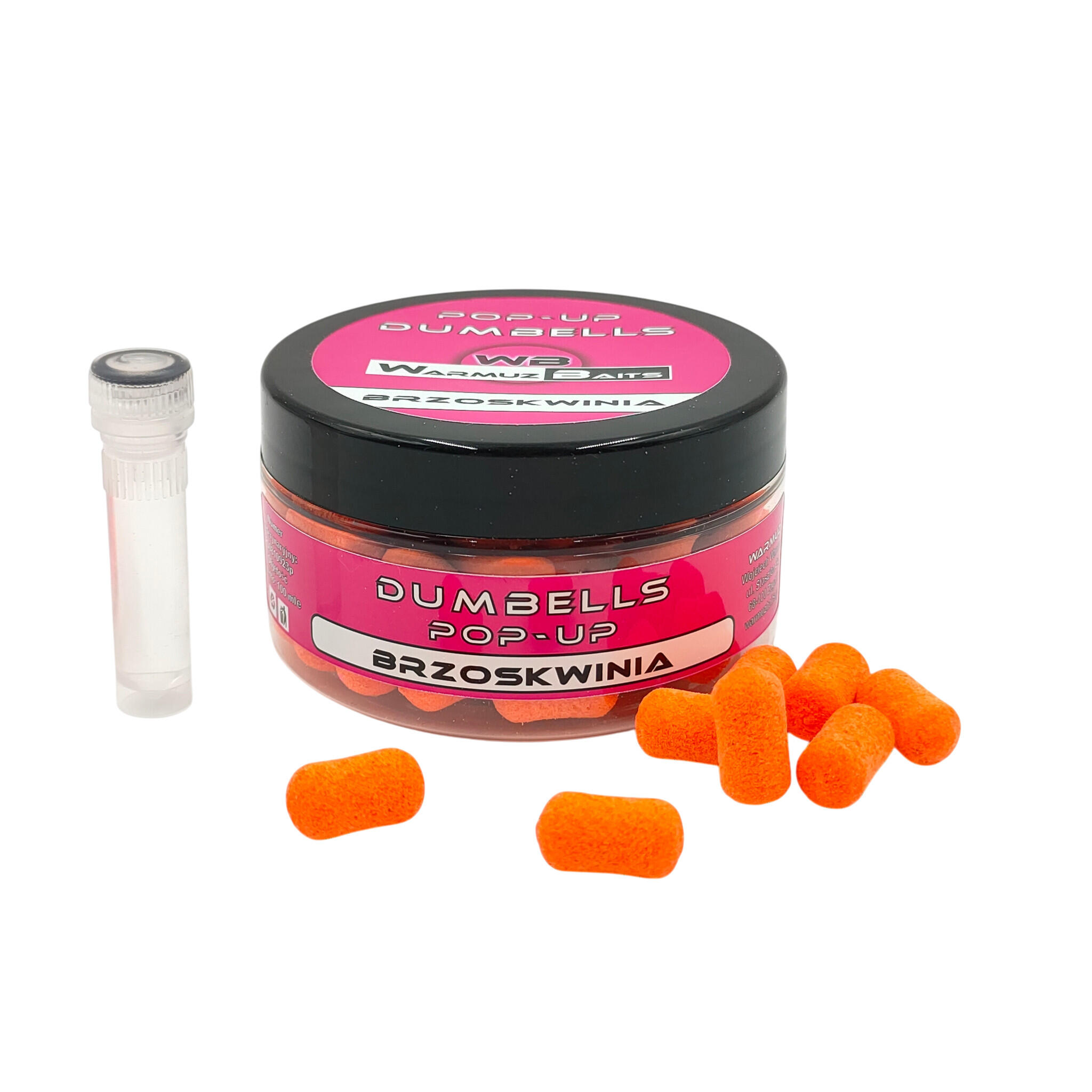 Kulki Pływające Pop Up 10mm Dumbells + dopalacz Warmuz Baits 100ml BRZOSKWINIA