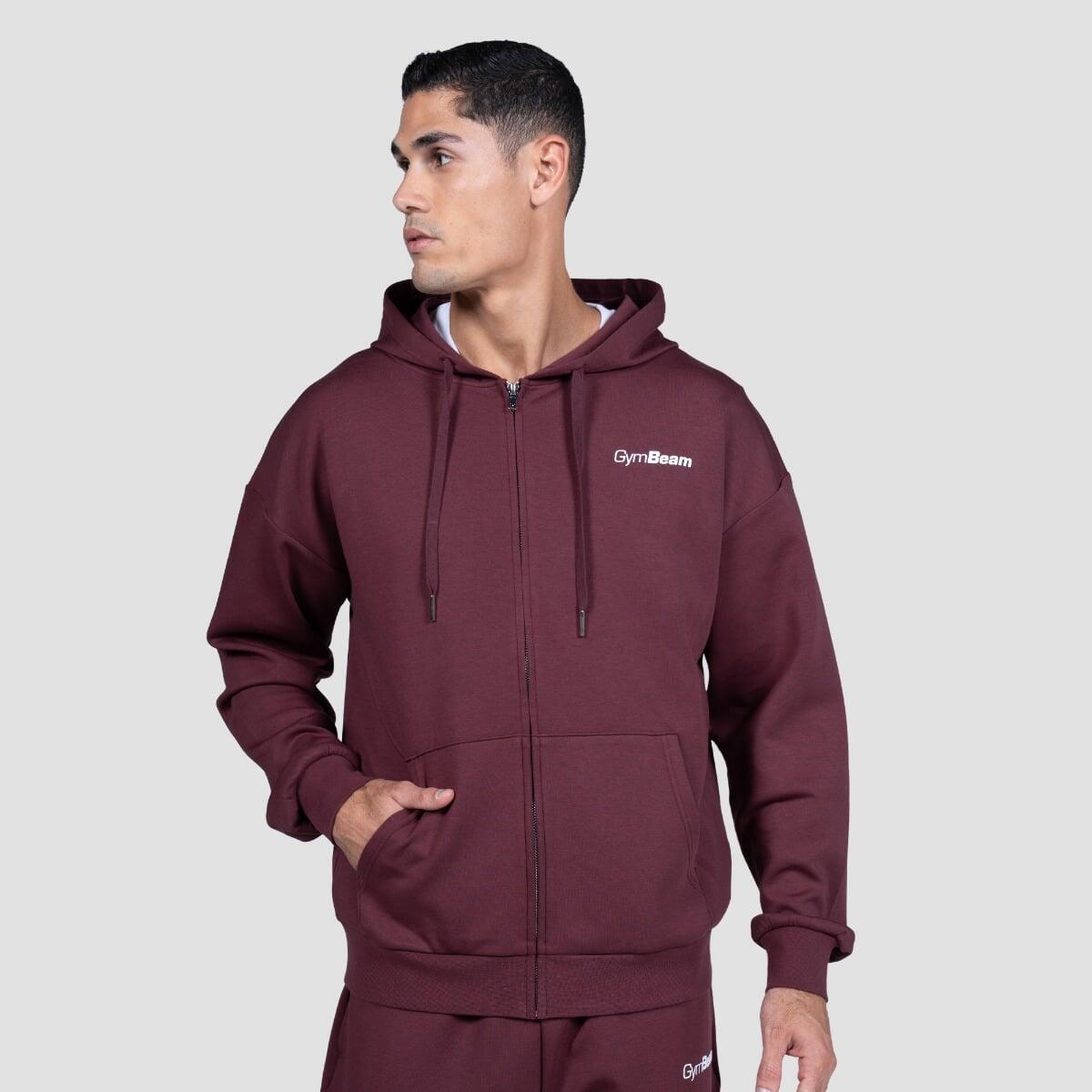 Bluza męska fitness na zamek z kapturem figowa Relay