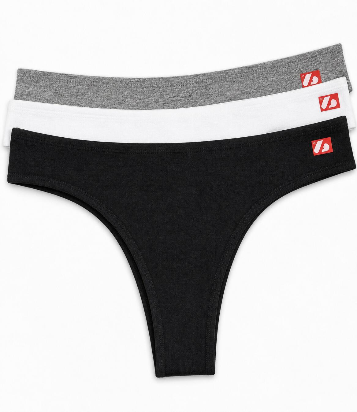 Zestaw stringów 3PK Thong 3 sztuki Czarny, Szary, Beżowy