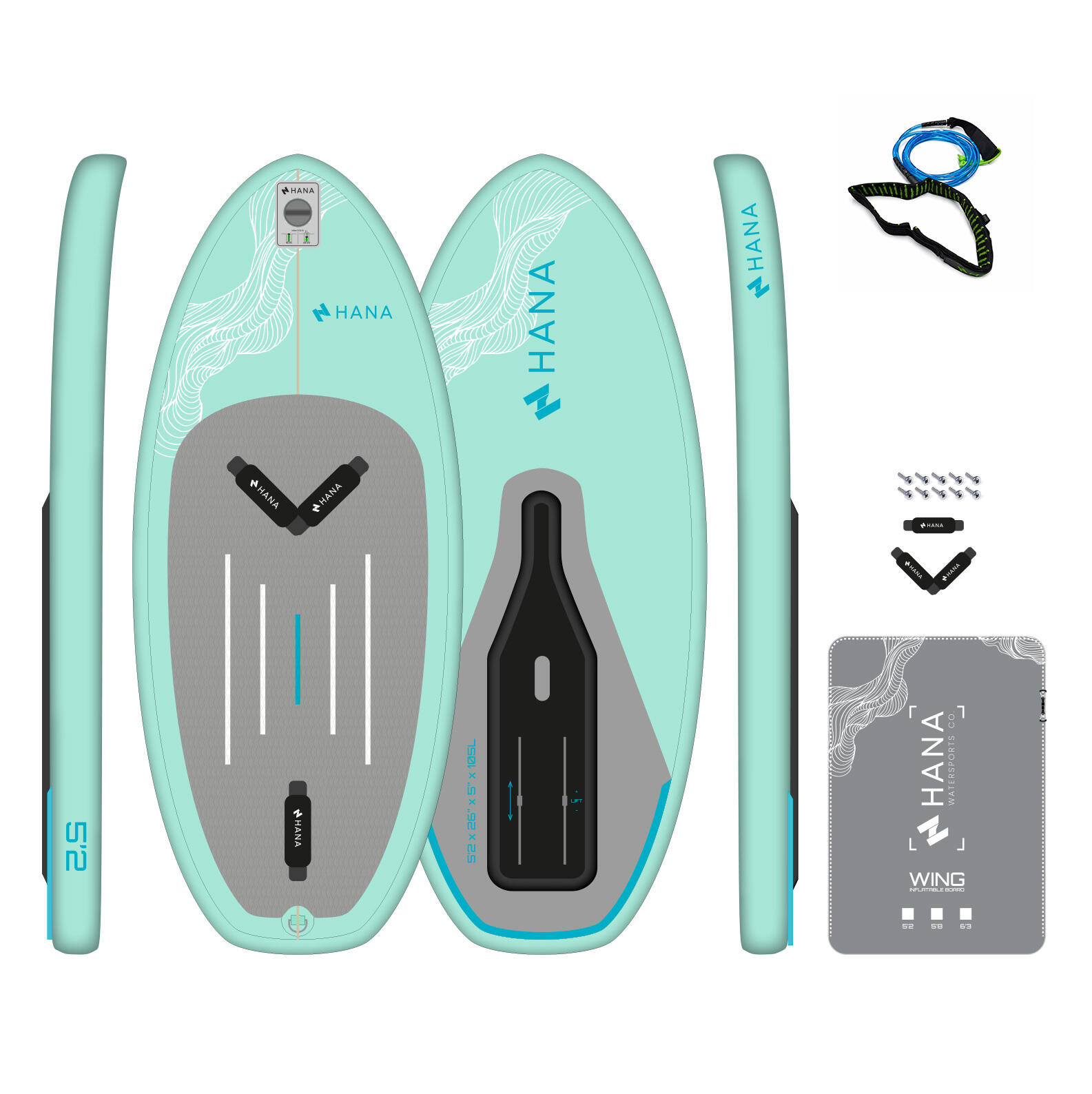 ZESTAW - WINGFOIL BOARD 5'2 x 26 x 5 - 105l z Leash L/XL