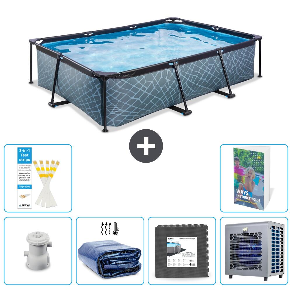 EXIT TOYS Basen Prostokątny - Efekt kamienia - 300x200x65 cm - 7-częściowy S190