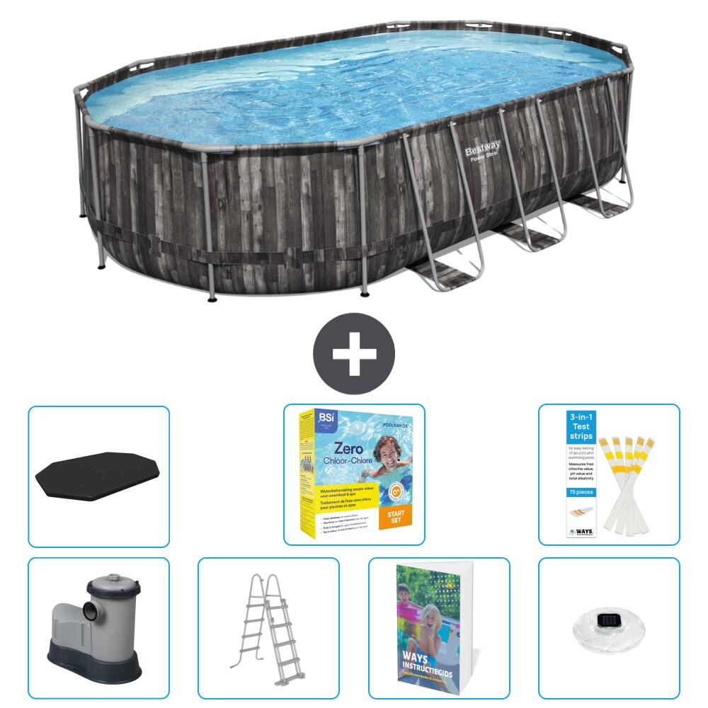 BESTWAY Basen Power Steel Owalny - 610x366x122 cm - 8-częściowy S526