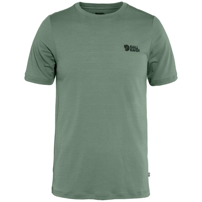 FJALLRAVEN Koszulka męska ABISKO WOOL LOGO SS M Patina Green-L