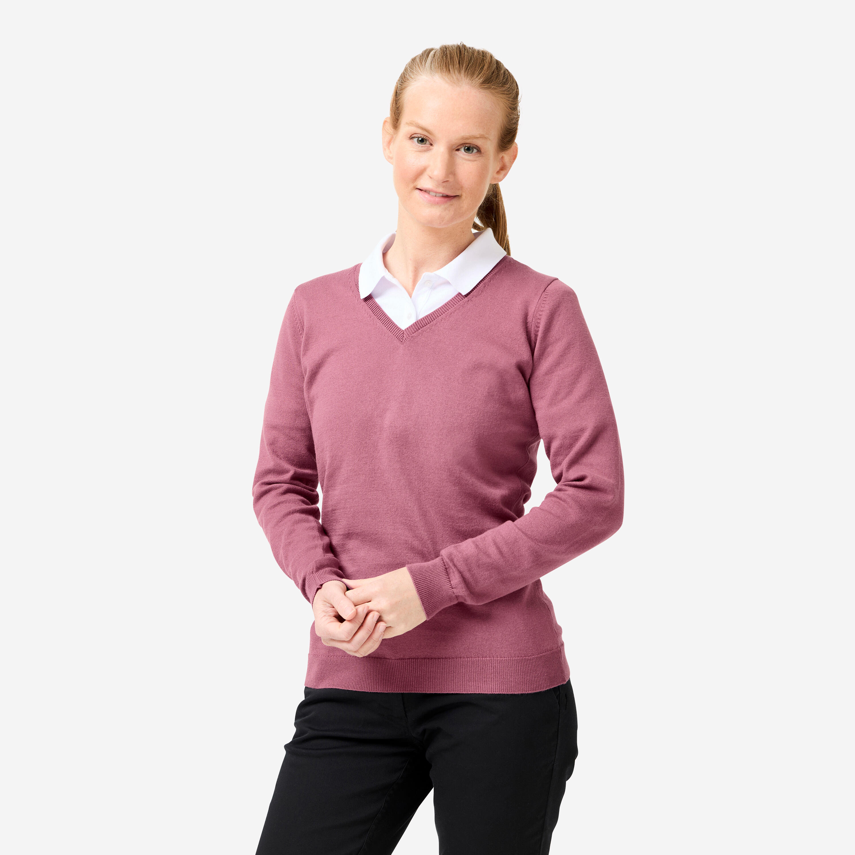 Sweter do golfa damski Inesis MW100 dekolt w serek