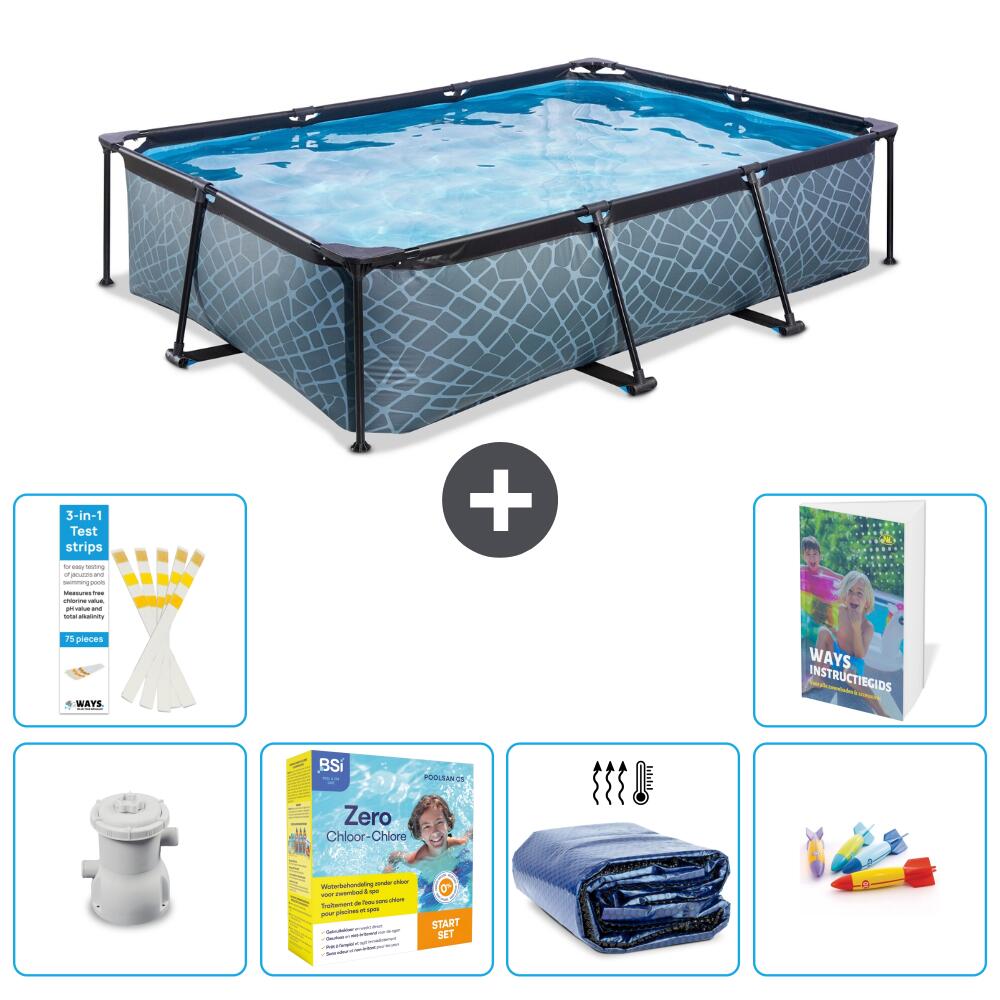 EXIT TOYS Basen Prostokątny - Efekt kamienia - 300x200x65 cm - 7-częściowy S181