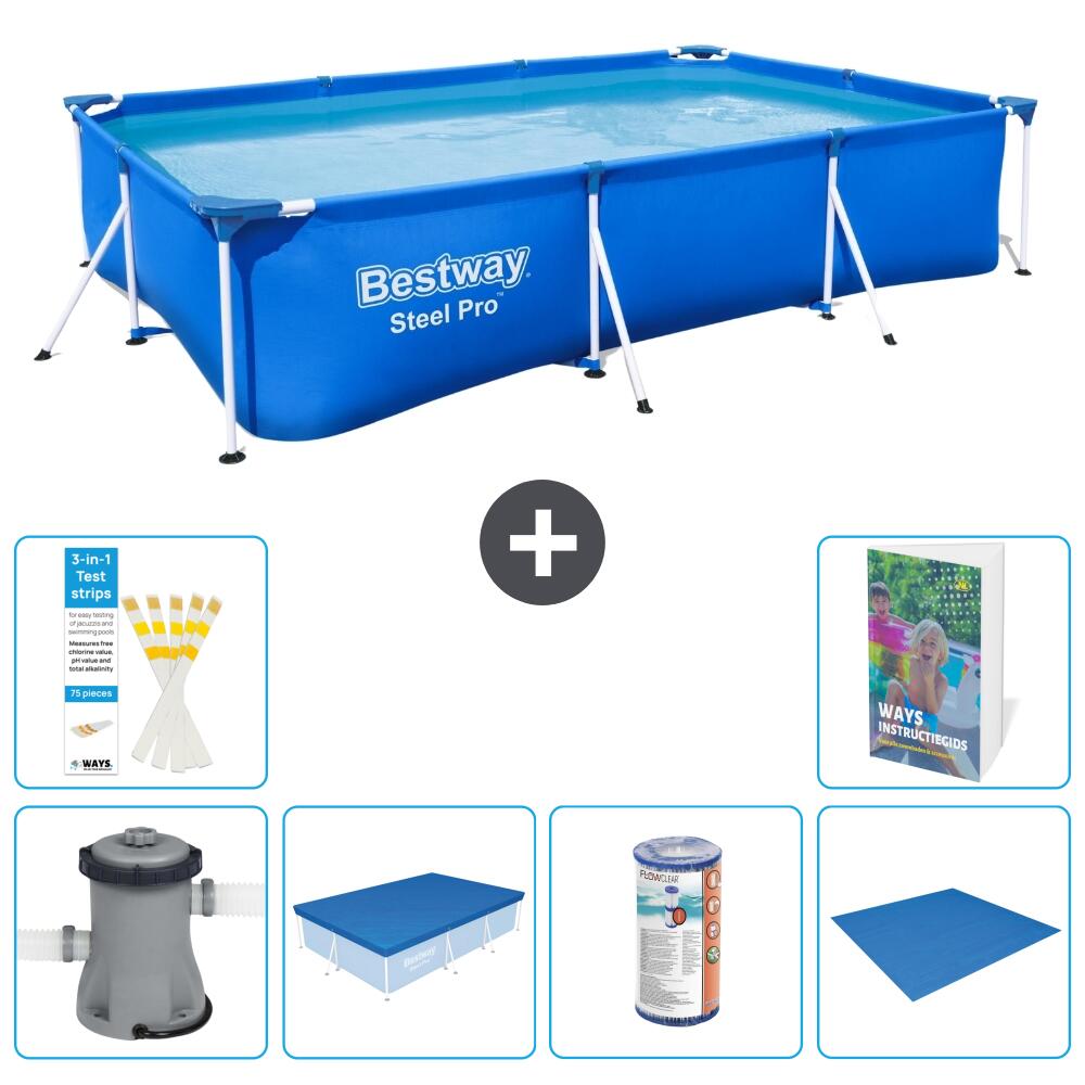 BESTWAY Basen Steel Pro Prostokątny - 300x201x66 cm - 7-częściowy S341