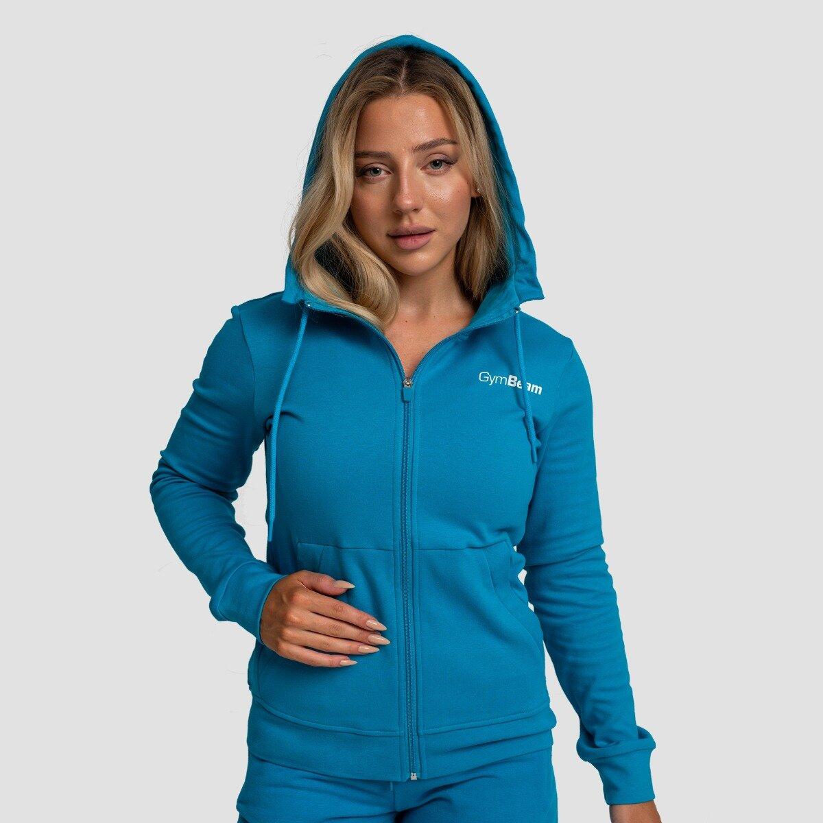 Bluza damska fitness z kapturem akwamarynowa Limitless Zip Up