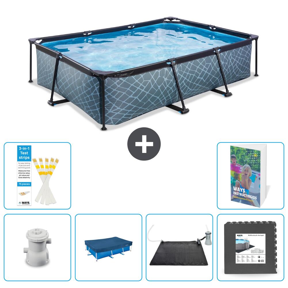 EXIT TOYS Basen Prostokątny - Efekt kamienia - 300x200x65 cm - 7-częściowy S227