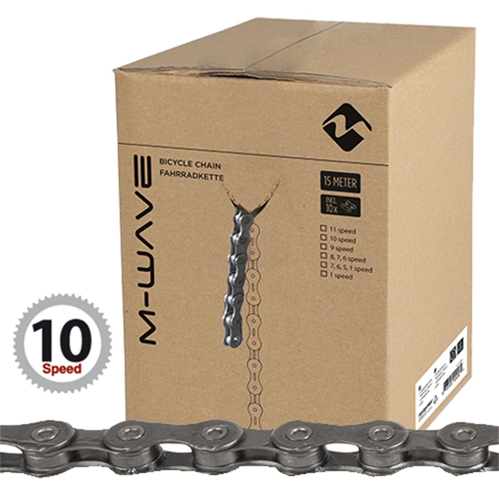 Łańcuch M-Wave 10-biegowy 15 m srebrny z 10 ogniwami
