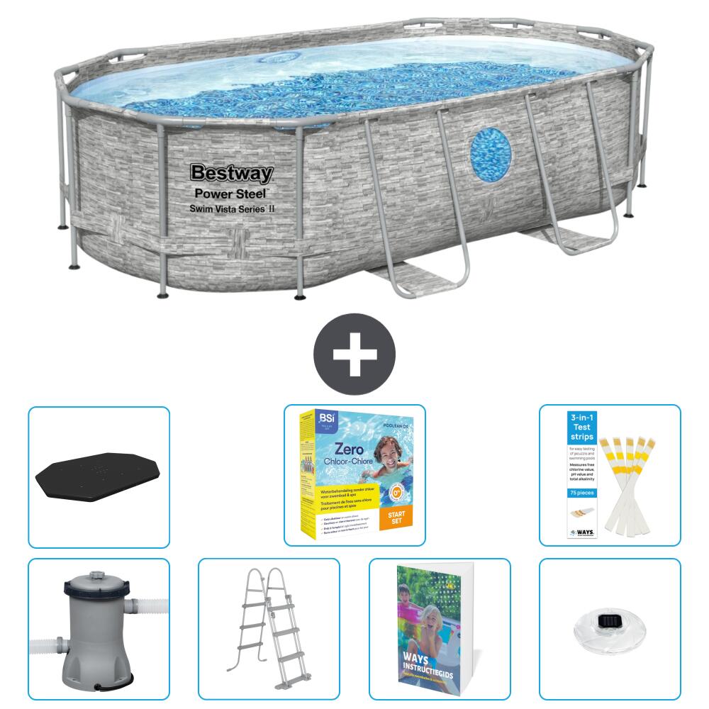 BESTWAY Basen Power Steel Owalny - 427x250x100 cm - 8-częściowy S526